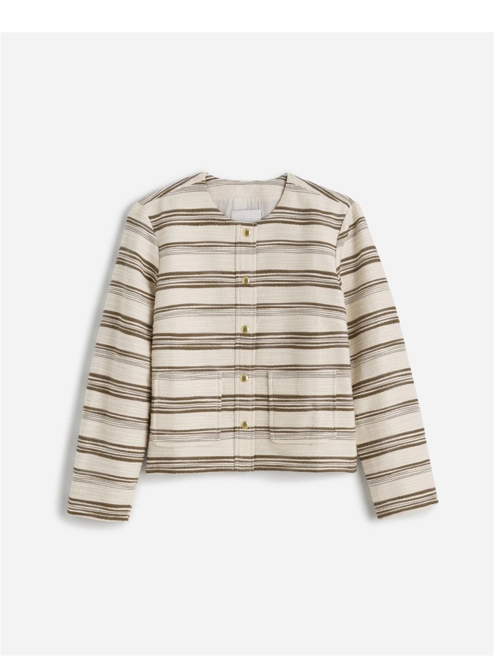 Madewell Button-Front Jacket in Striped Tweed Safari Khaki Stripe Size Small NWT